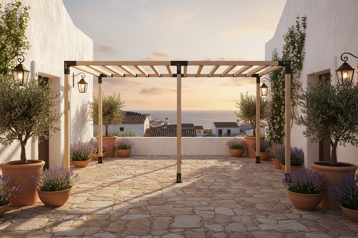 Двойна модулна пергола в средиземноморски двор