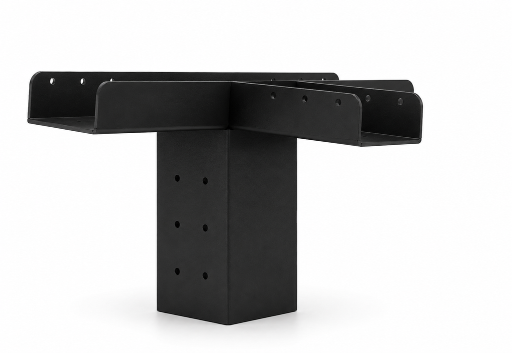 Black metal bracket on a white background