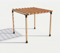 Wooden outdoor table with metal legs on a white background