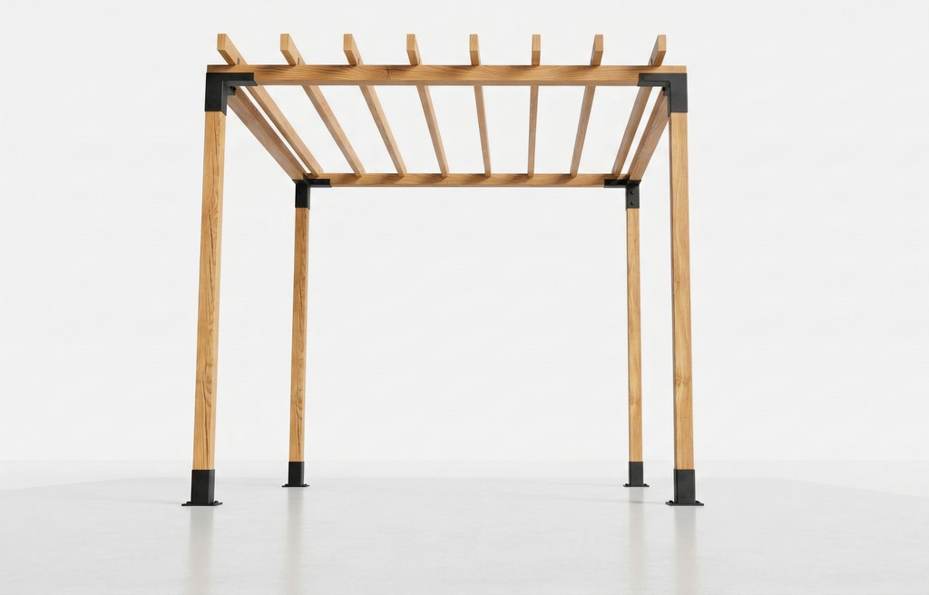Wooden pergola structure on a white background