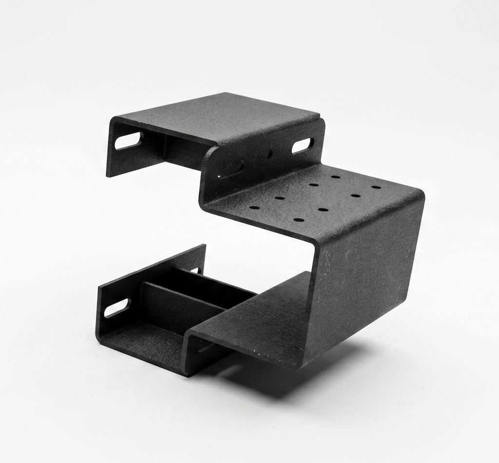 Black metal bracket on a white background