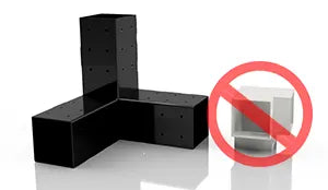 Black L-shaped desk with a red circle and line through a white square, indicating prohibition.