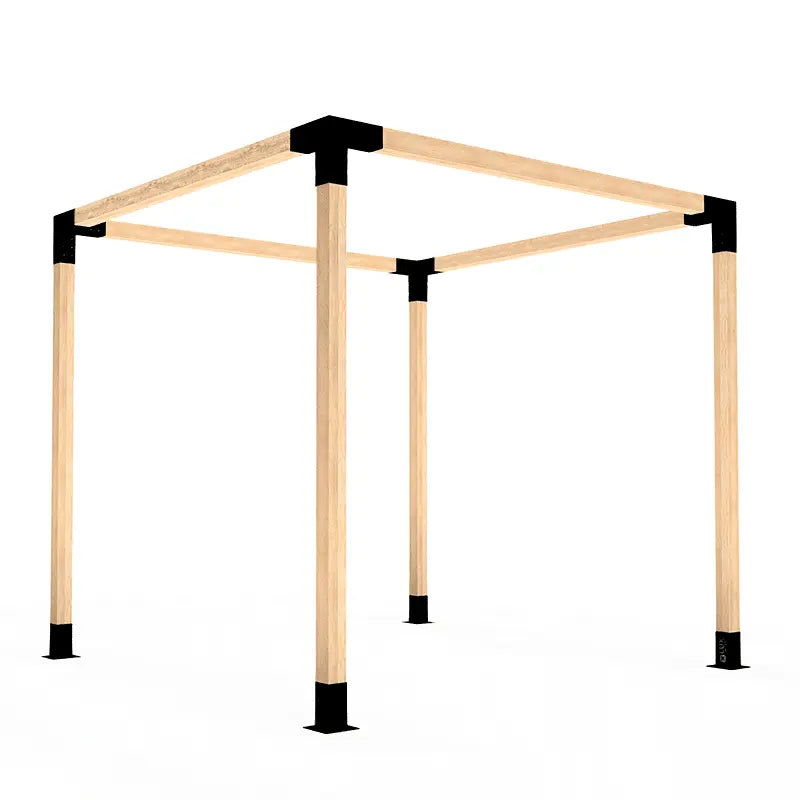 Wooden hexagonal frame with black accents on a white background